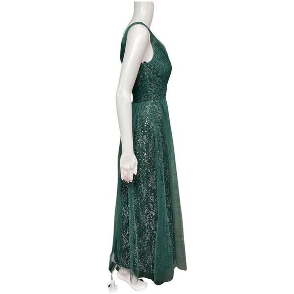 Dessy Collection Womens Size 2 V Neck Soft Tulle Hunter Green Evening Prom Dress - Picture 3 of 15